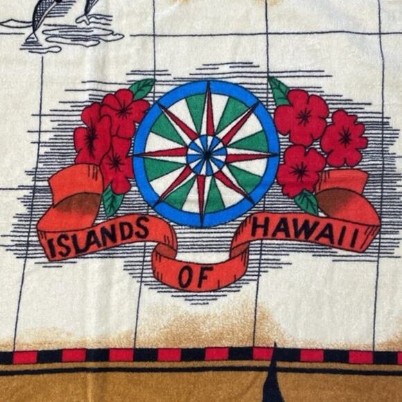 Vintage AJW Hawaii Islands Bath Beach 60"x30" Towel Maui Nuhau Molokai Kauai Map - Picture 4 of 8
